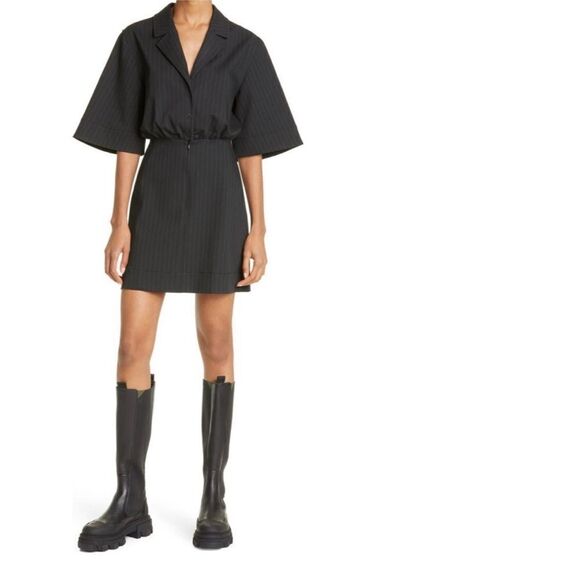 NWT GANNI + NET SUSTAIN pinstriped recycled-twill mini dress - Picture 5 of 16